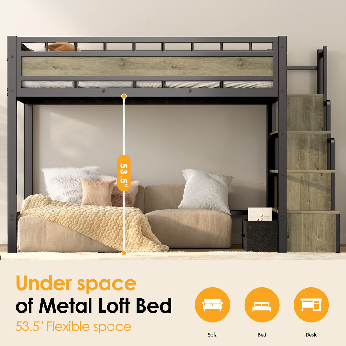 Twin Loft Bed with Built-in Storage Stairs