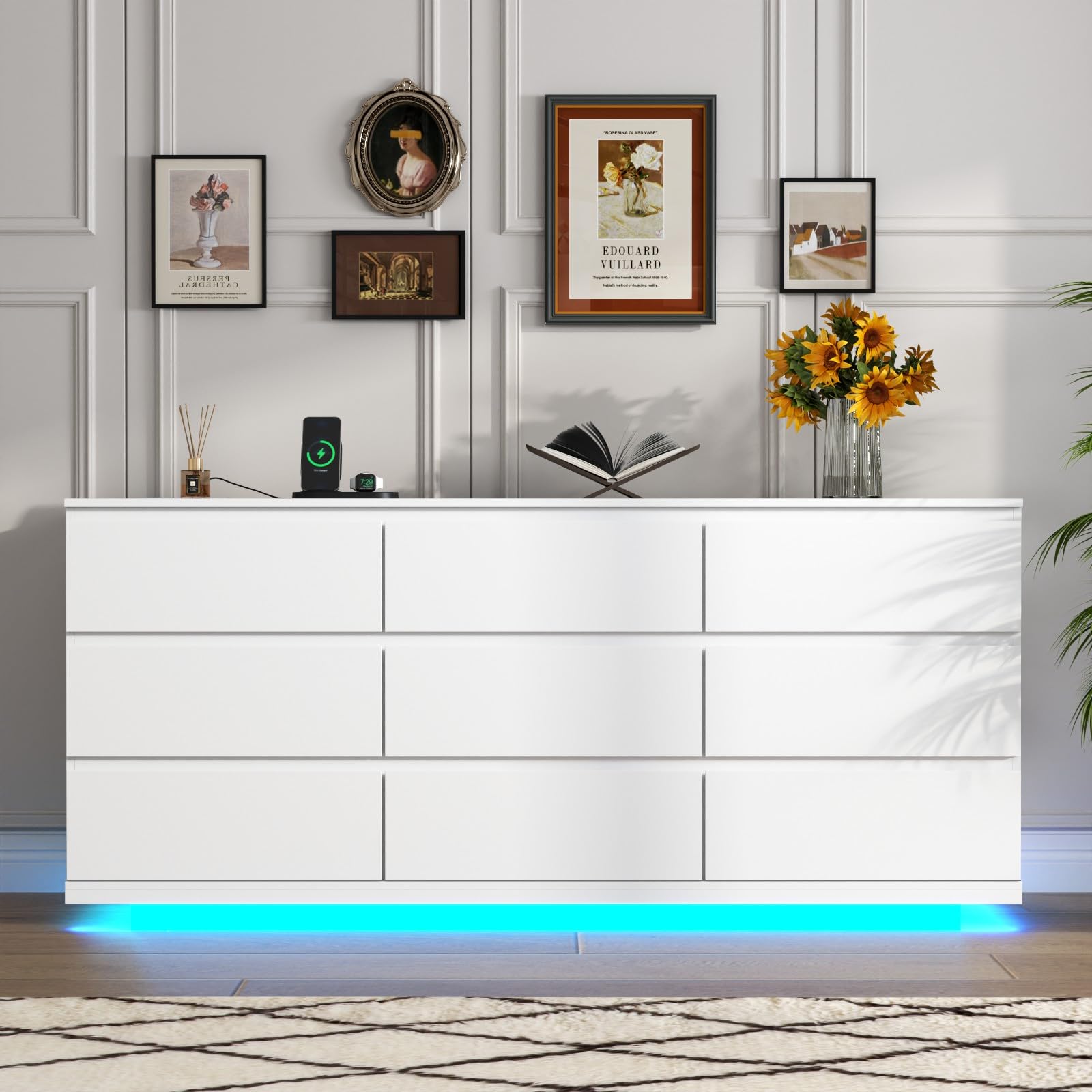 9 Drawer Dresser with LED Light and Power Outlet