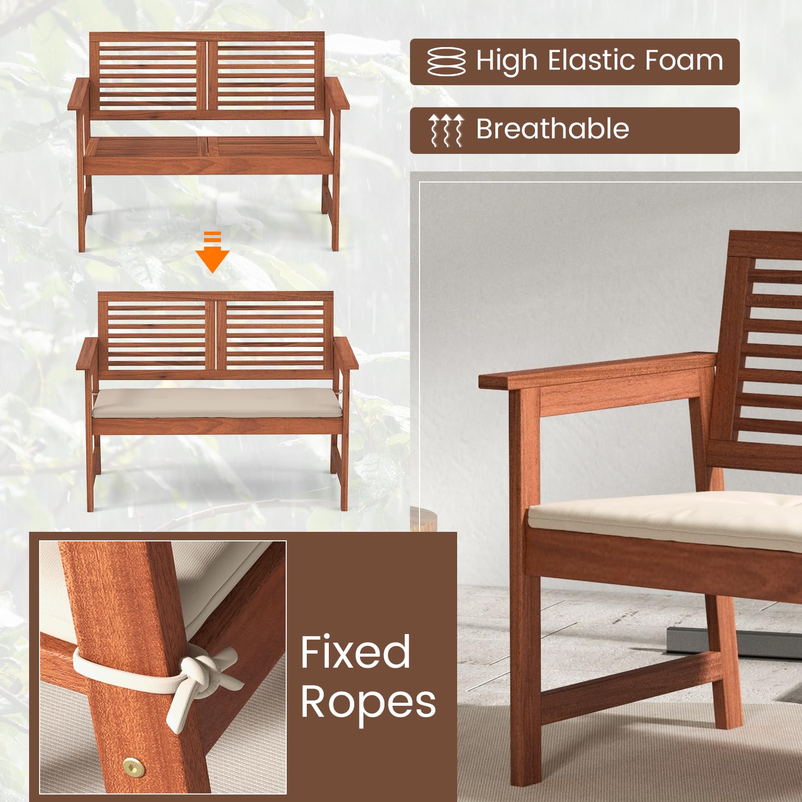 2-Person Outdoor Bench with Cushion