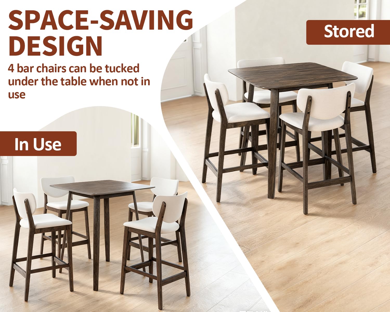 5 Piece Counter Height Dining Table Set with Upholstered Stools
