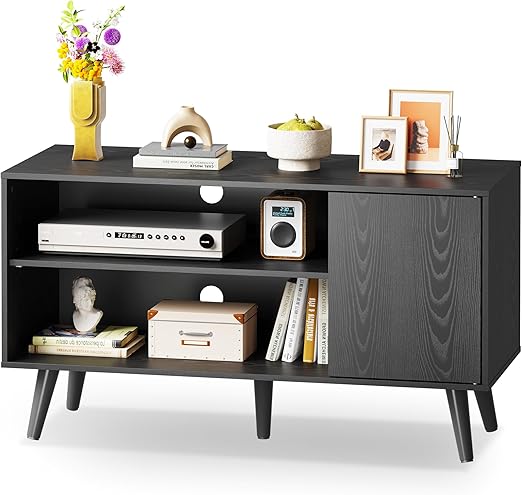 Mid-Century TV Stand with Storage Cabinet White 47 Inch