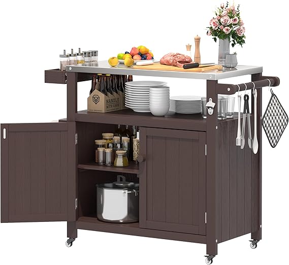 Weatherproof Outdoor Kitchen Island with Stainless Steel Top