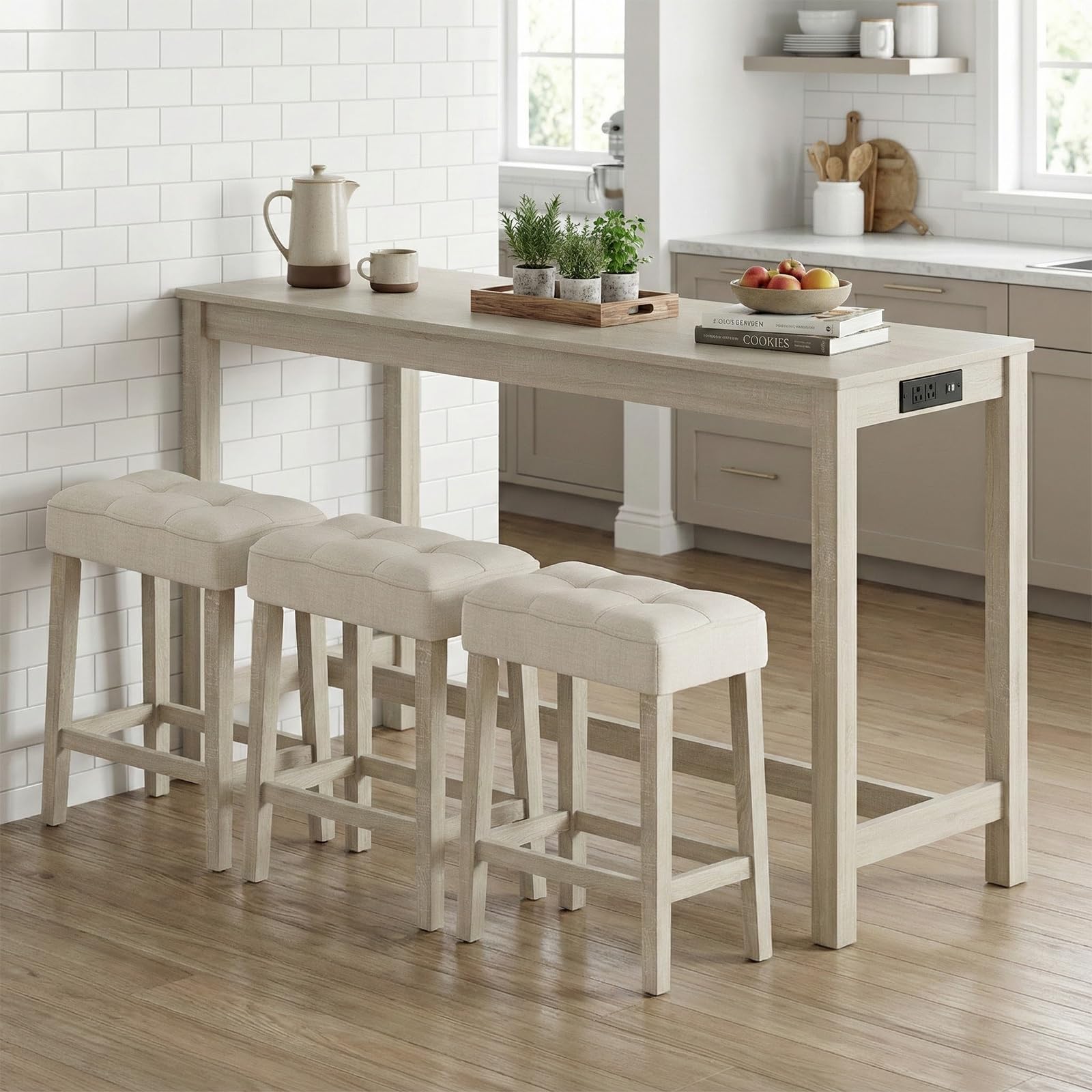 4-Piece Counter Height Dining Set with Charging Station