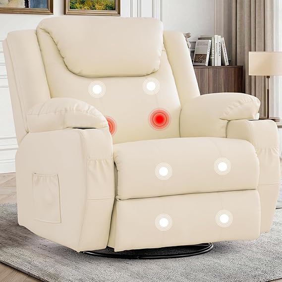 Oversized Swivel Recliner Chair with Heat and Massage