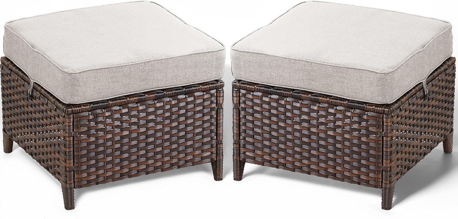 Outdoor Wicker Ottoman Set - 2 Piece Navy Blue