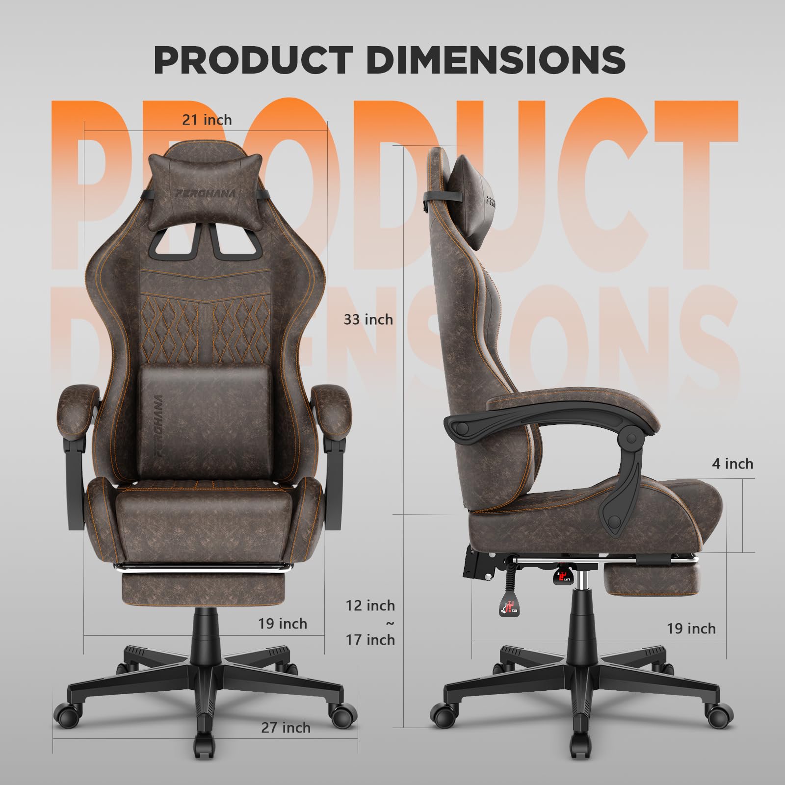 Vintage PU Leather Gaming Chair with Massage and Footrest