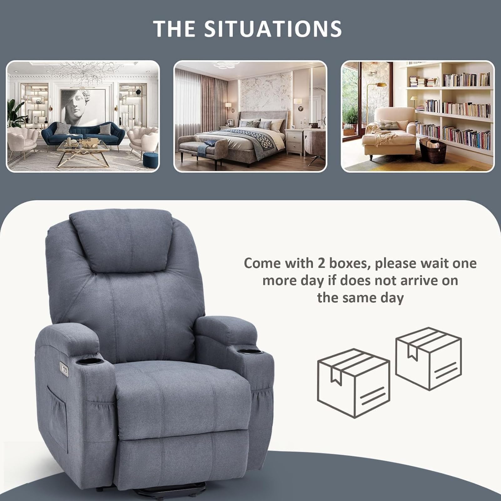 Electric Power Lift Recliner Chair with Dual Motor and Massage