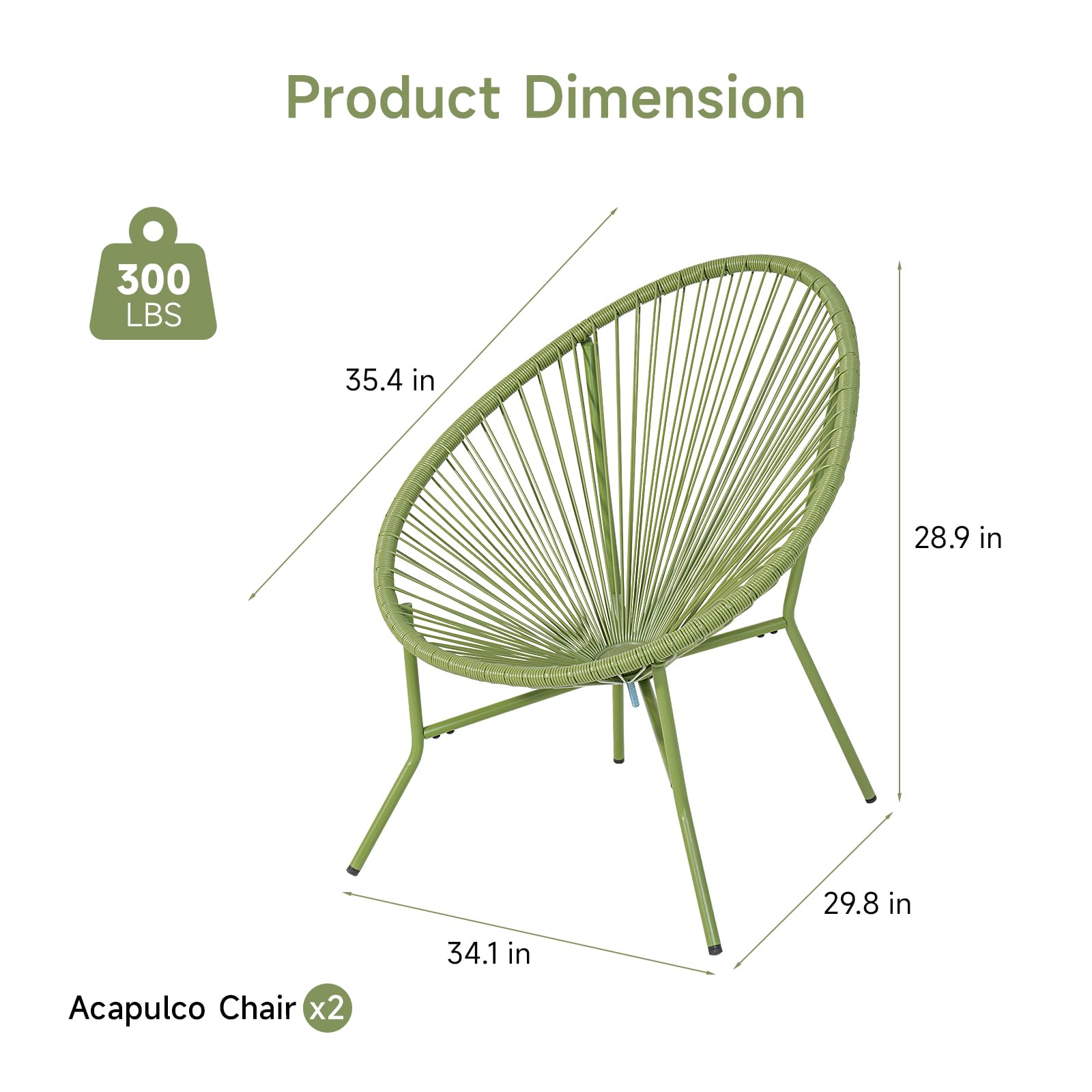 2 Piece Outdoor Acapulco Chair Set Green