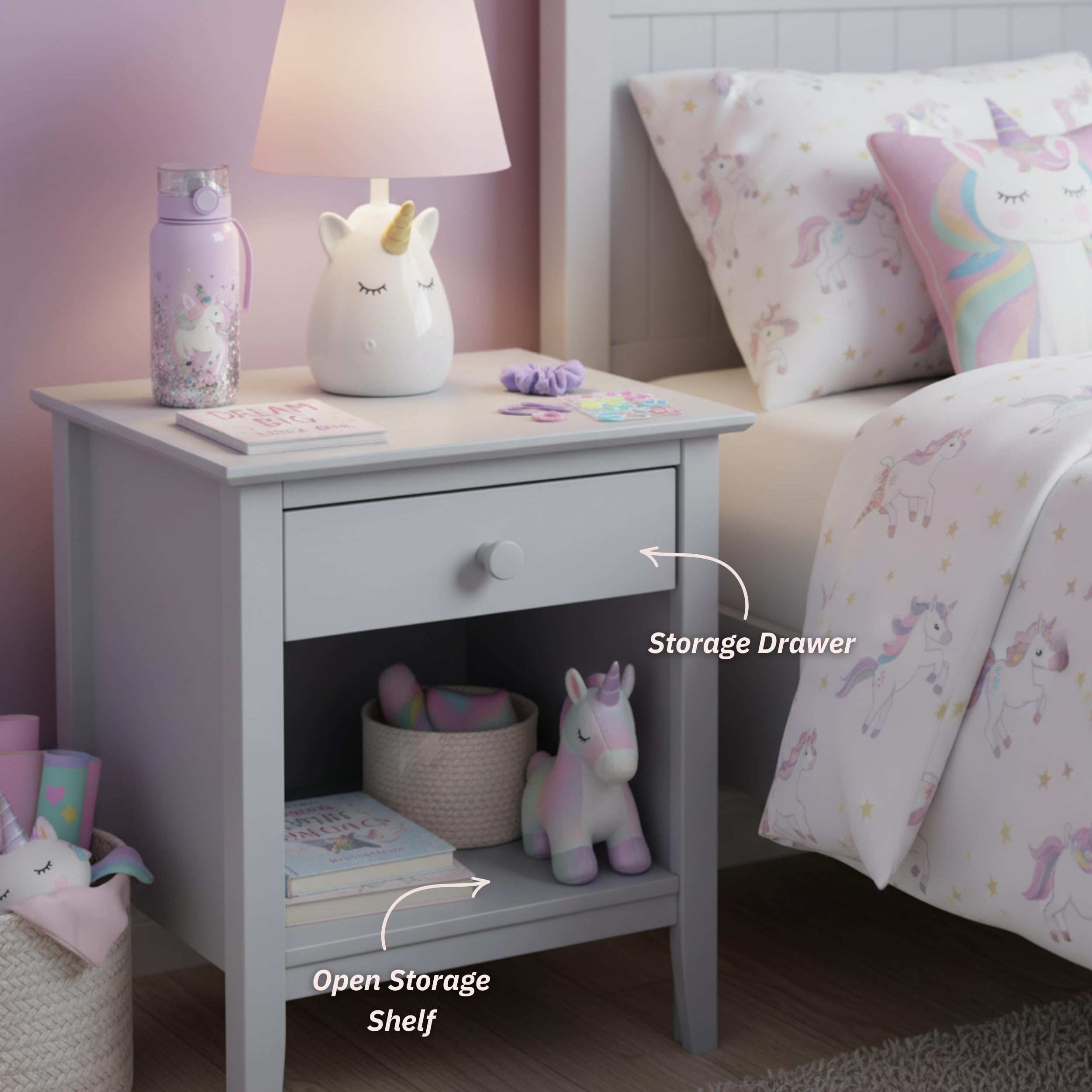 Wooden Nightstand with Drawer and Storage