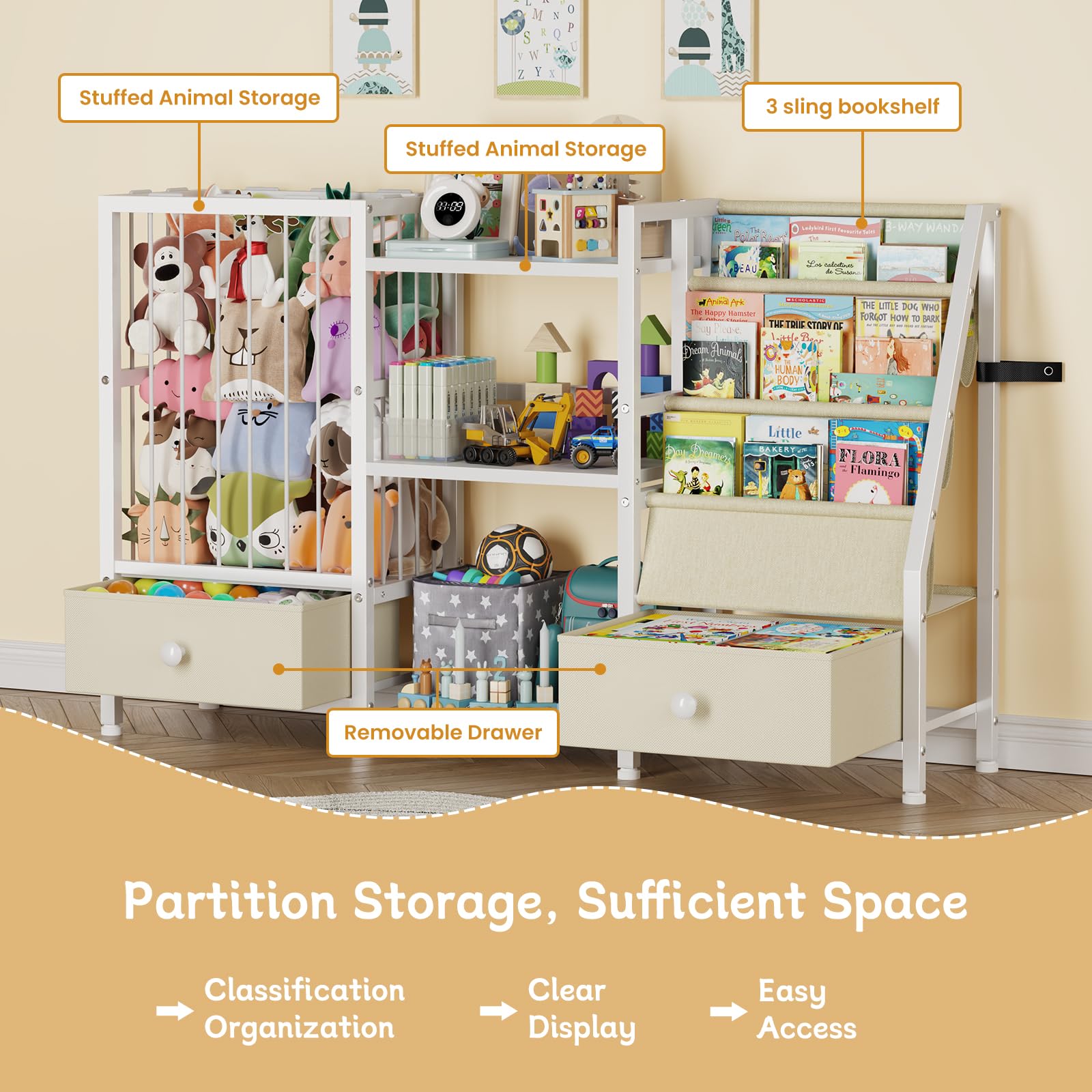 Montessori Kids Bookshelf with Toy Storage