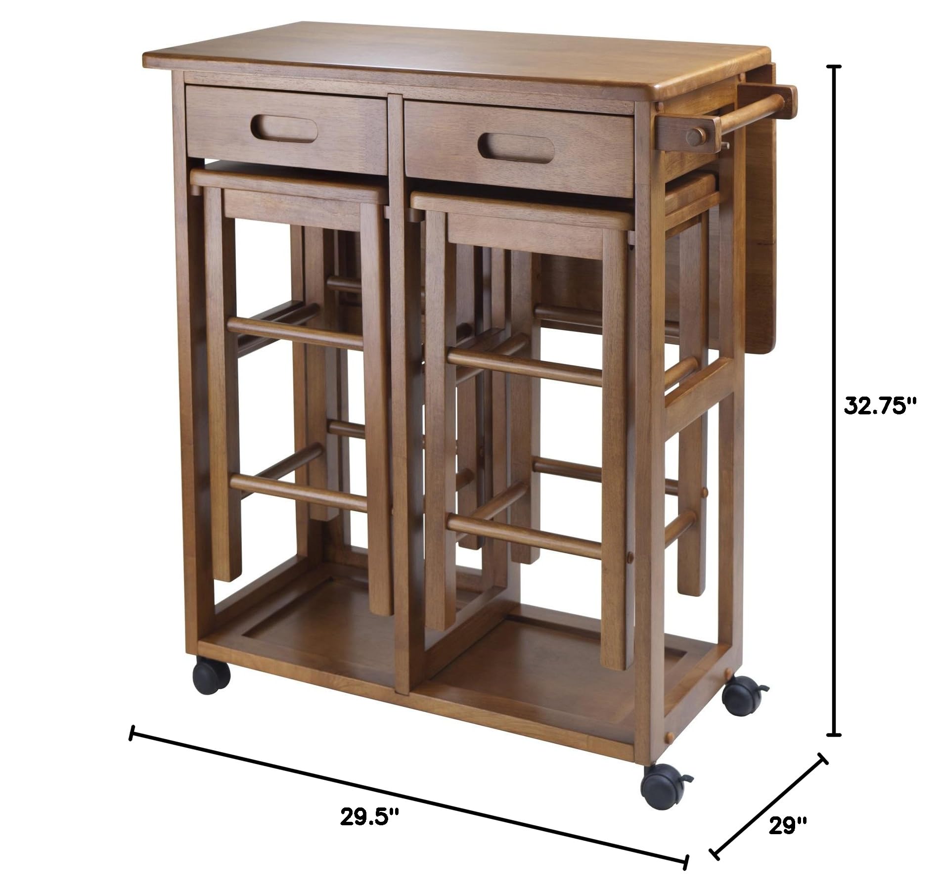 Teak Space Saver Dining Set with 2 Stools