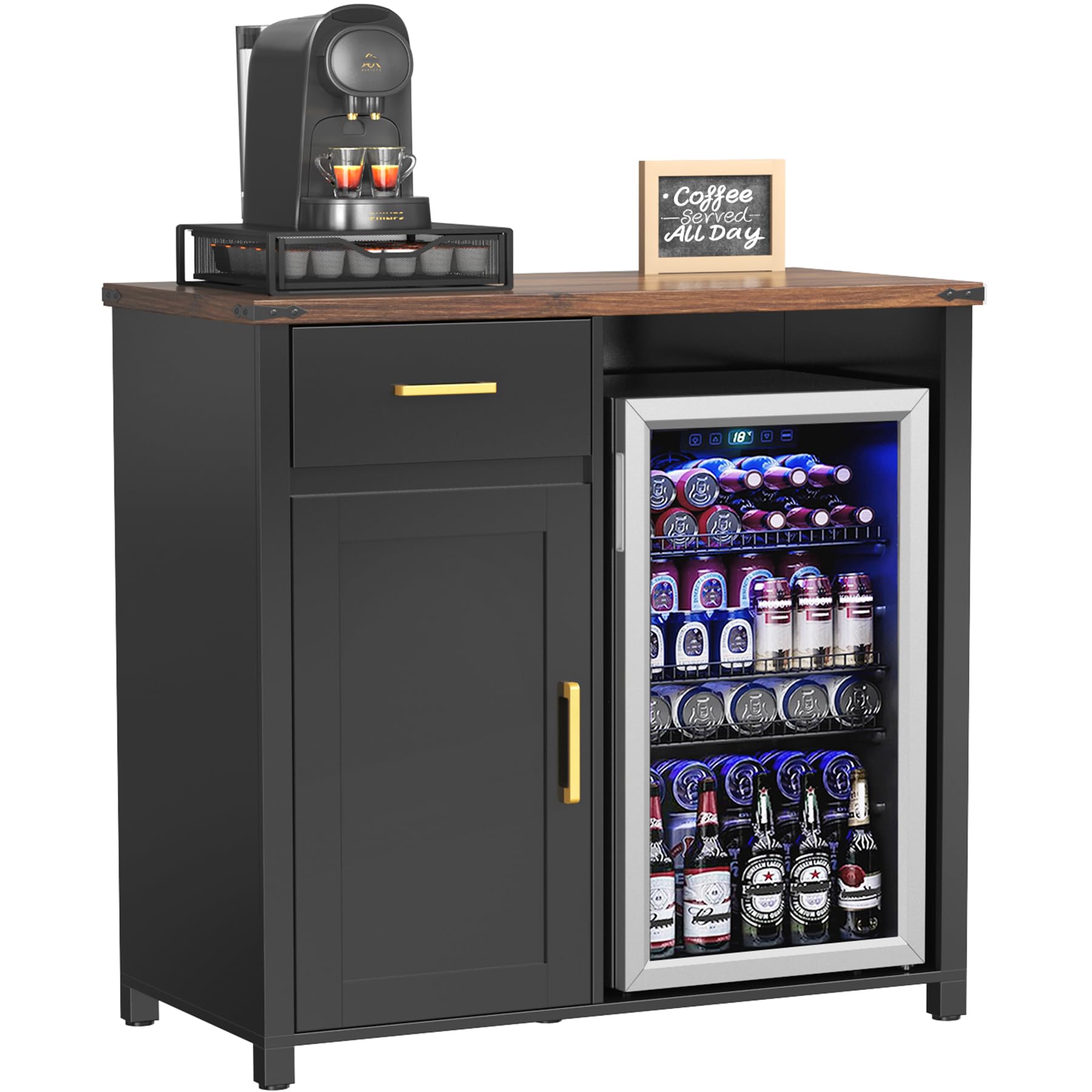 Coffee Bar Cabinet with Mini Fridge Space