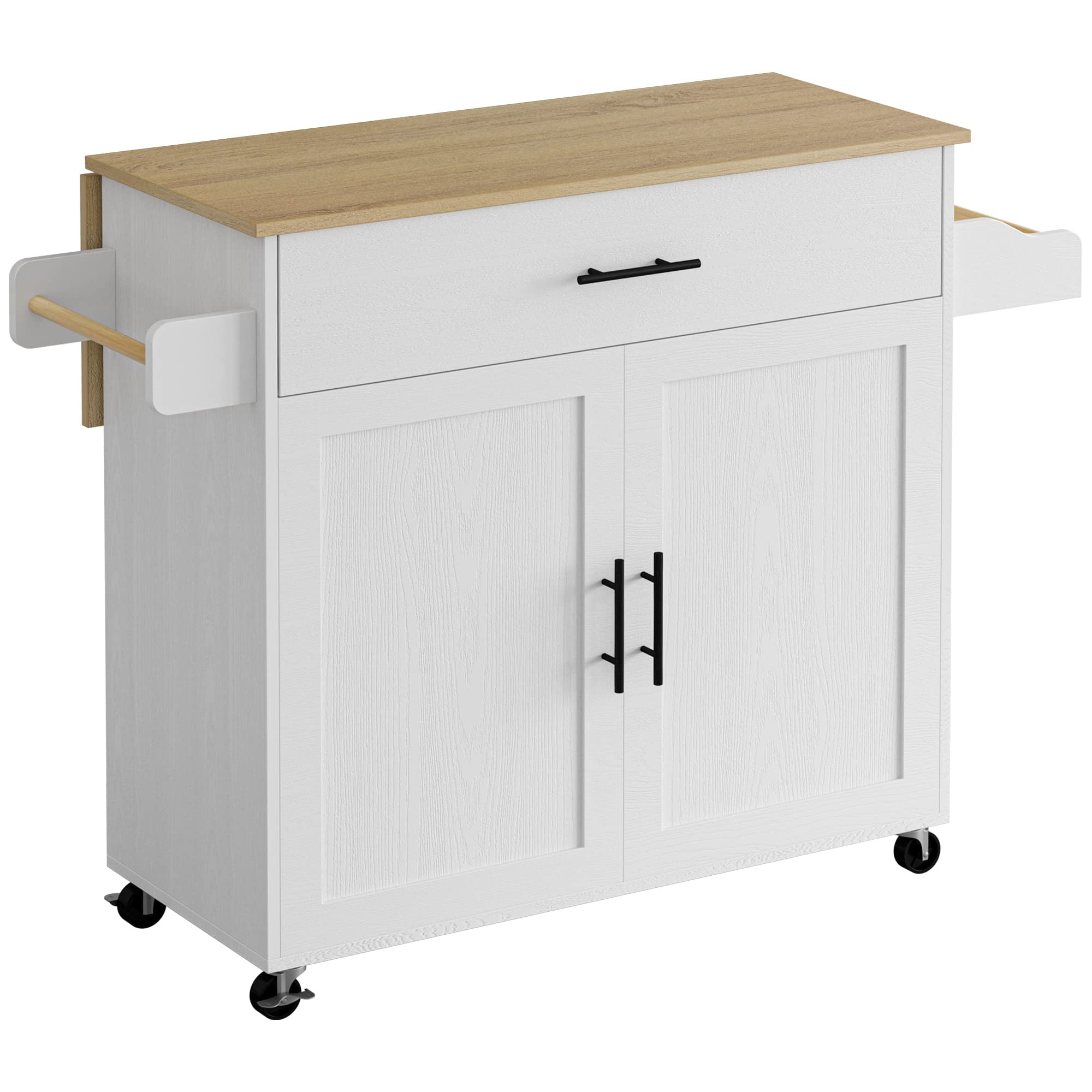 Rolling Kitchen Island with Drop Leaf and Storage