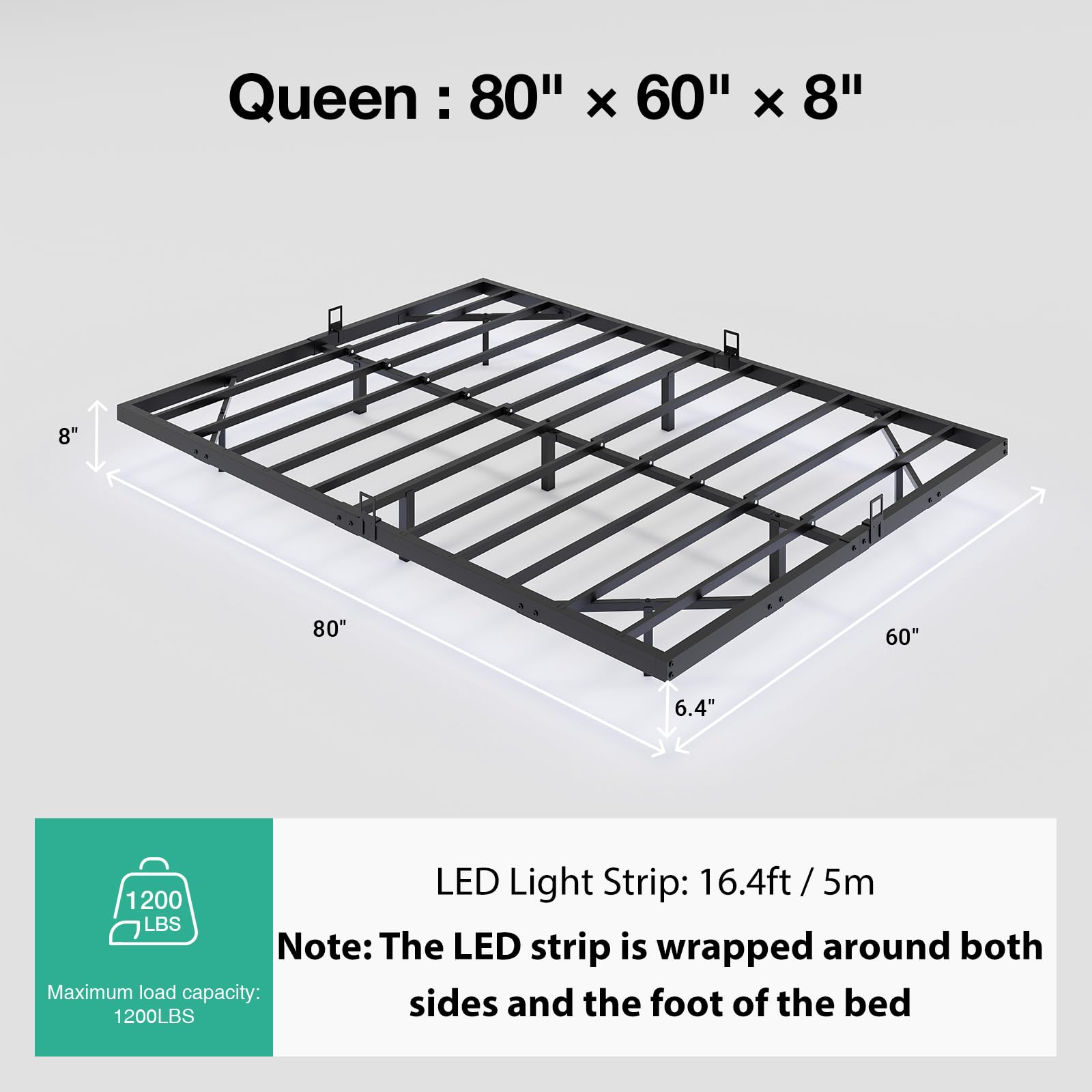 Queen Bed Frame with LED Lights and Floating Design