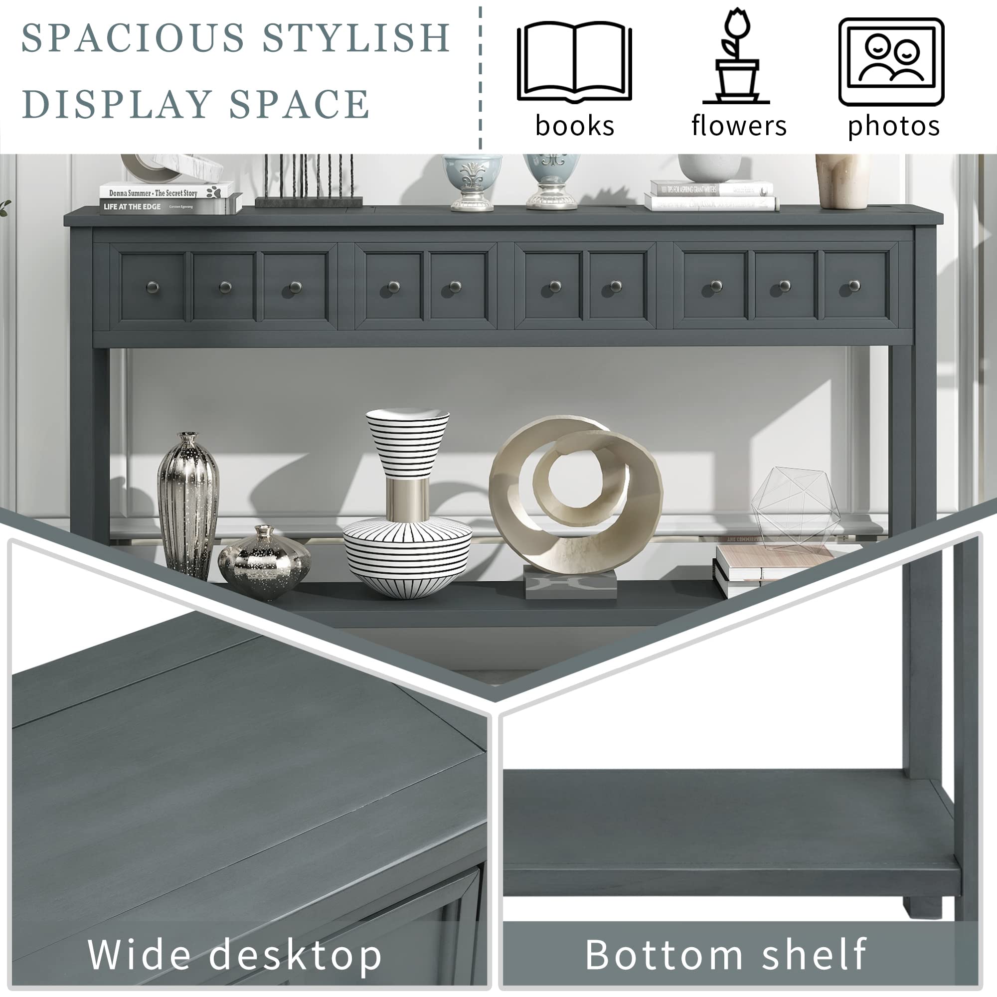 Ancent Console Table with Drawers and Shelf