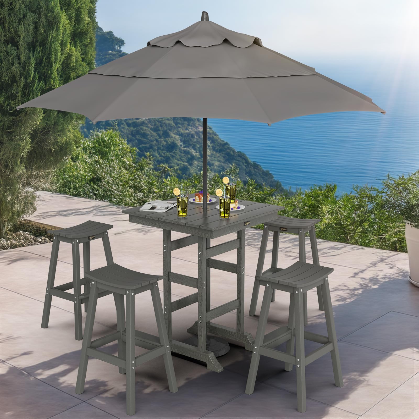 5-Piece Outdoor Bar Set with 4 Stools