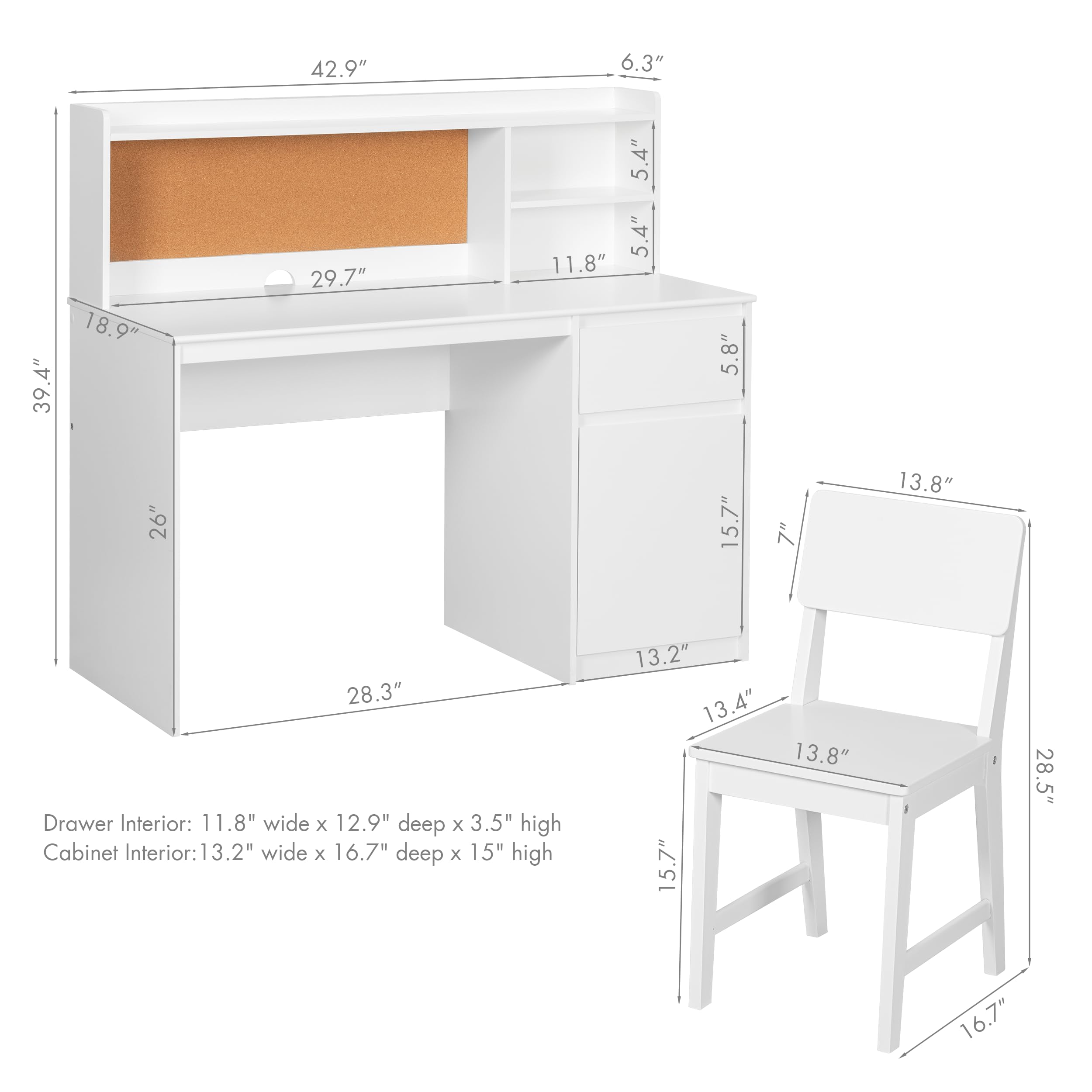 Kids Study Desk with Chair Set - Hutch and Storage Cabinet