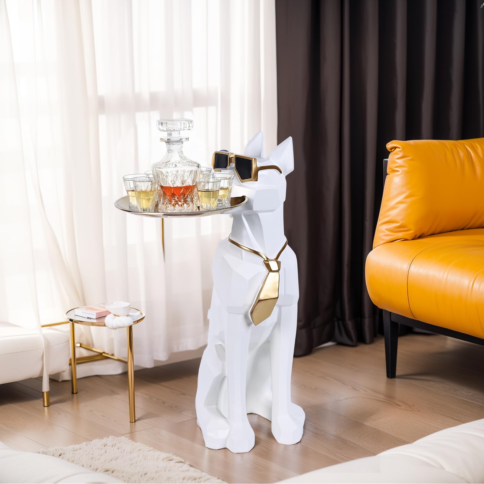 Resin Dog Side Table with Tray and Tissue Box Holder