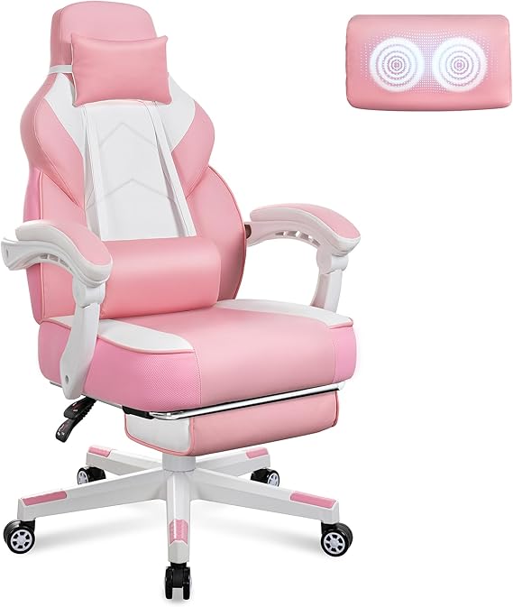 Gaming Chair with Massage and Footrest