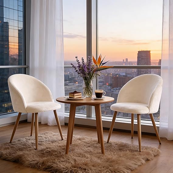 Velvet Dining Chairs Set of 2 - Mid-Century Modern Upholstered Kitchen Chairs