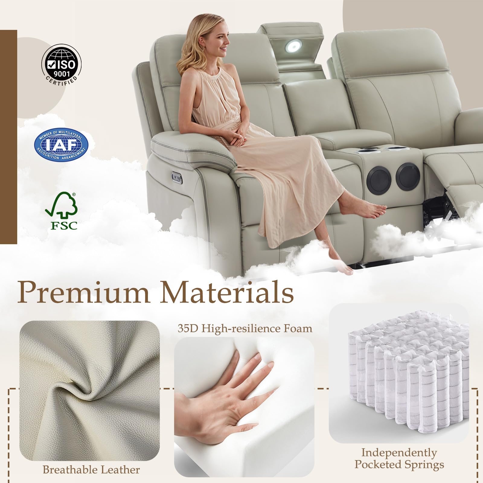 Power Reclining Loveseat with LED Light and Bluetooth Speakers