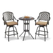 3-Piece Cast Aluminum Patio Bar Set with Swivel Chairs