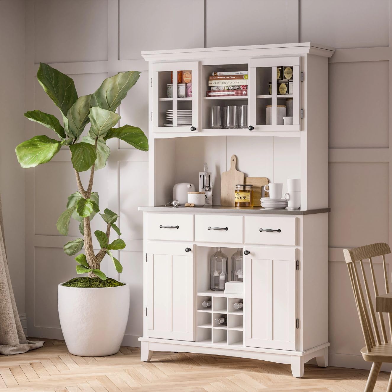 Server Buffet Credenza with Hutch - Off White