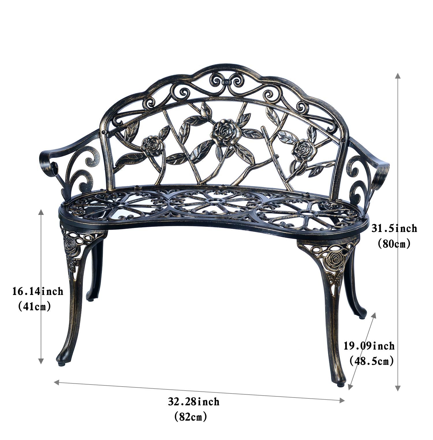 Cast Aluminum Outdoor Bench Copper Antique Double Seat