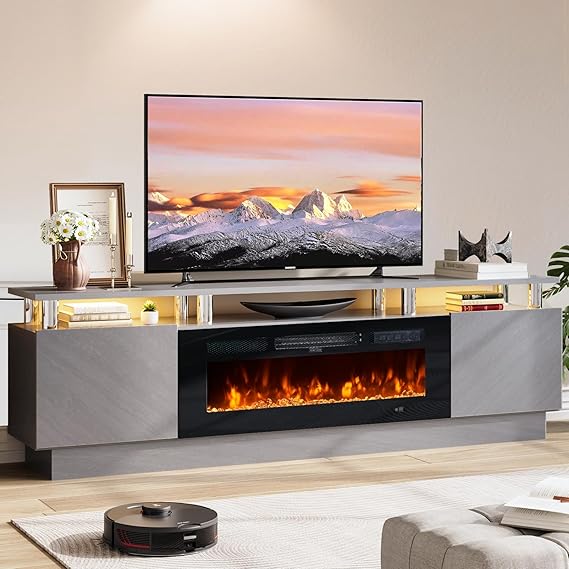 70" TV Stand with Electric Fireplace and Storage Cabinet