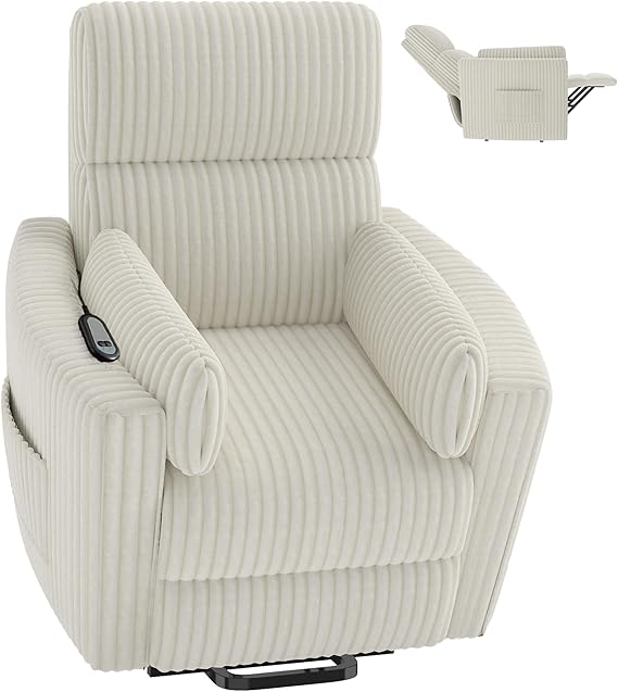 Round Power Lift Recliner Chair with Faux Fur