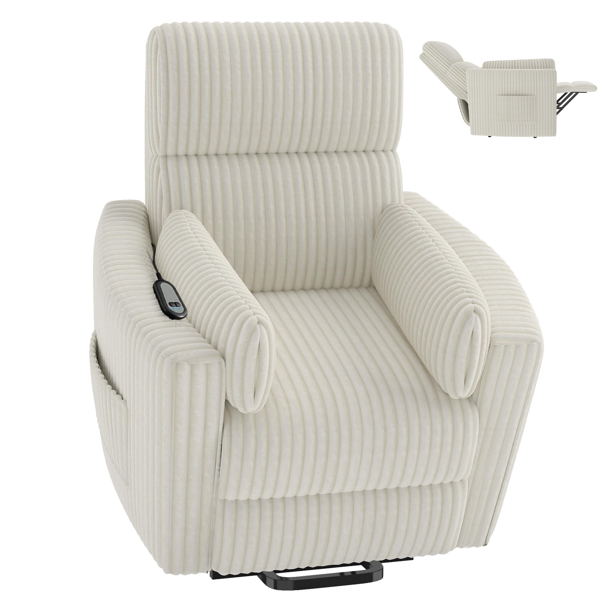 Round Power Lift Recliner Chair with Faux Fur