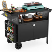 Outdoor Grill Table with Storage and Foldable Tabletop