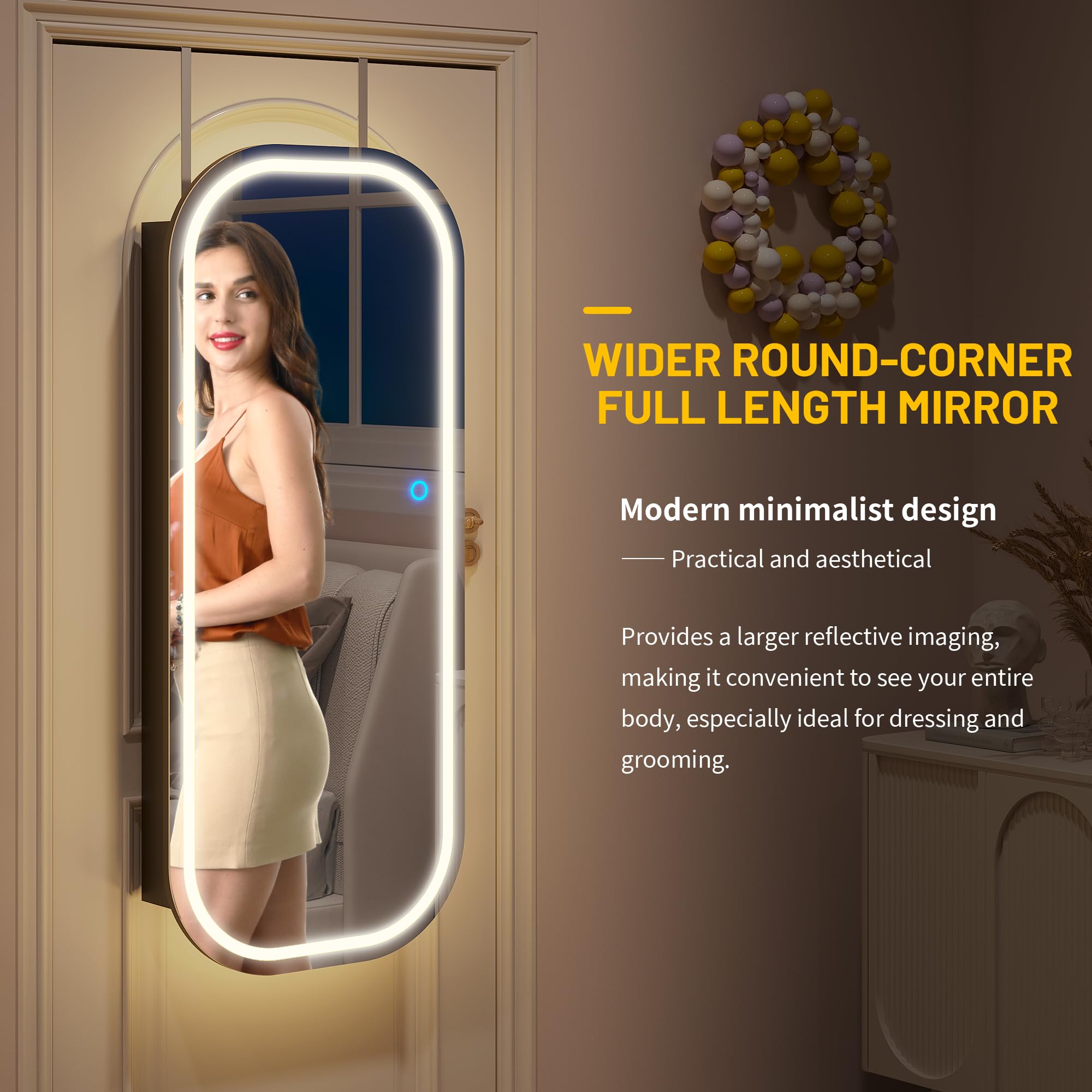 LED Mirror Jewelry Cabinet with Wall Door Mount Storage