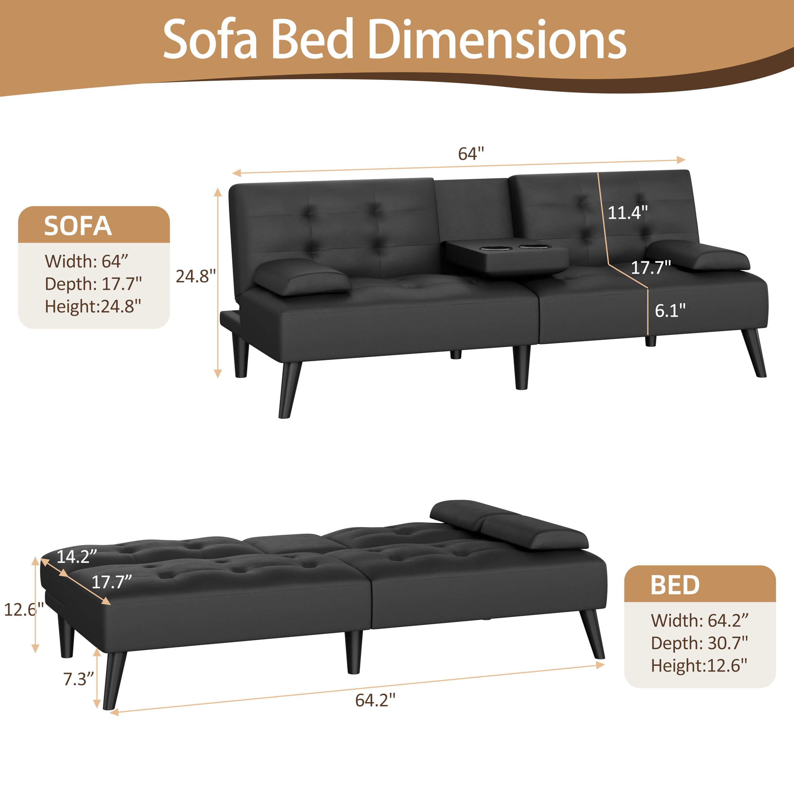 Convertible Futon Sofa Bed with Adjustable Recliner