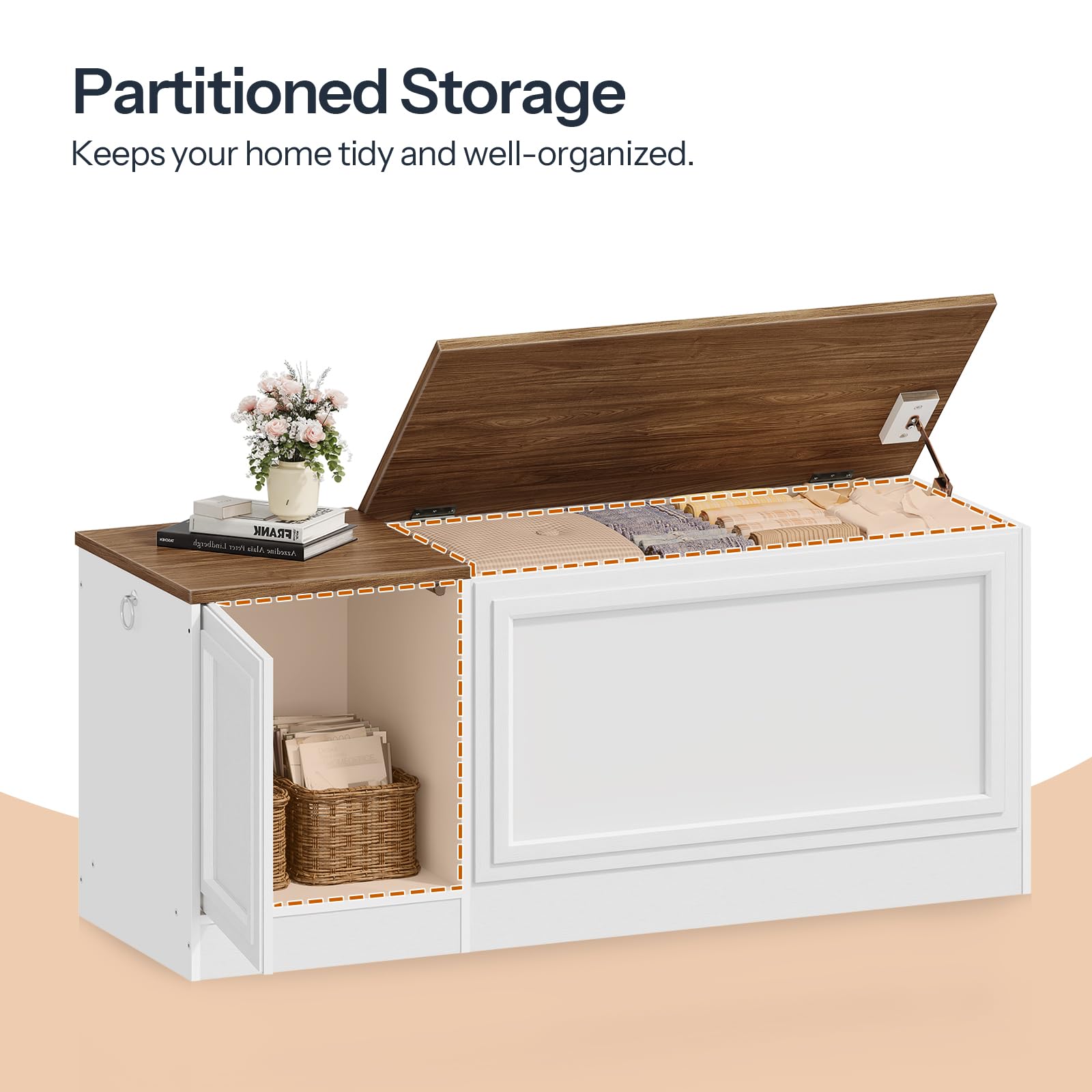 47.2" Storage Bench with Safety Hinge