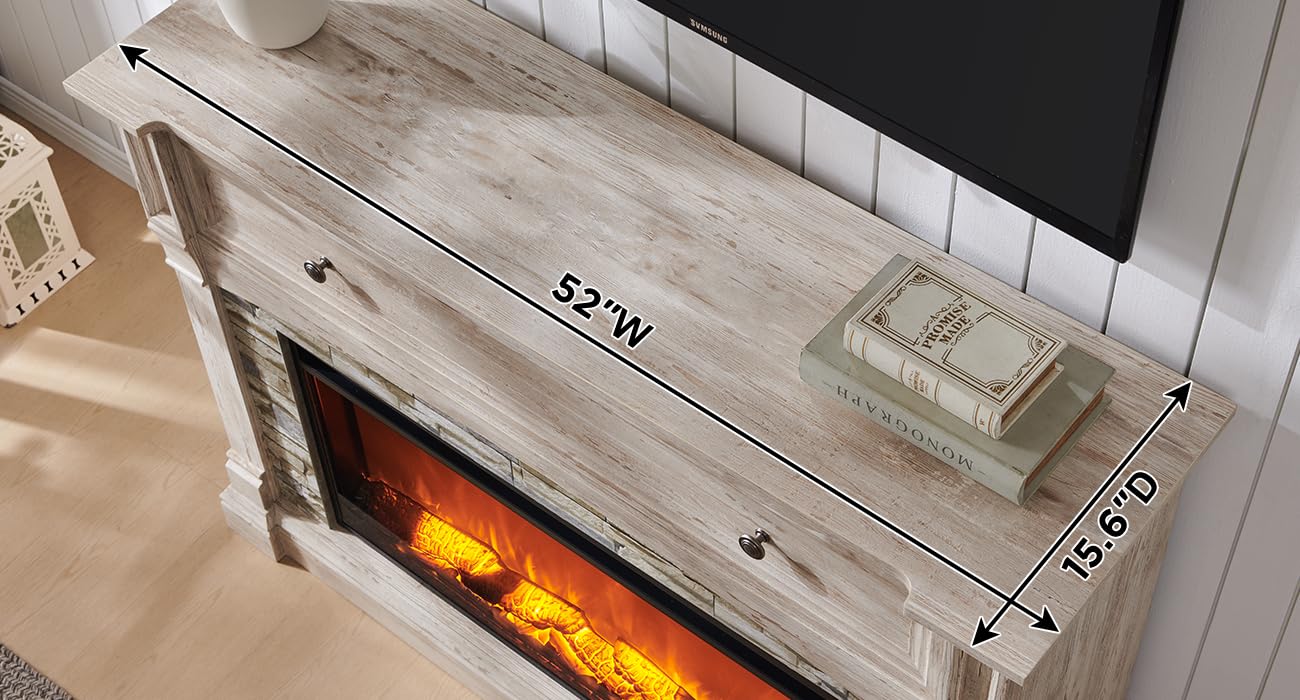 52" Electric Fireplace TV Stand with Mantel and Open Storage