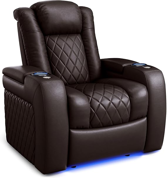Nappa Leather Power Recliner with Cool Gel Memory Foam and RGB LED Lights