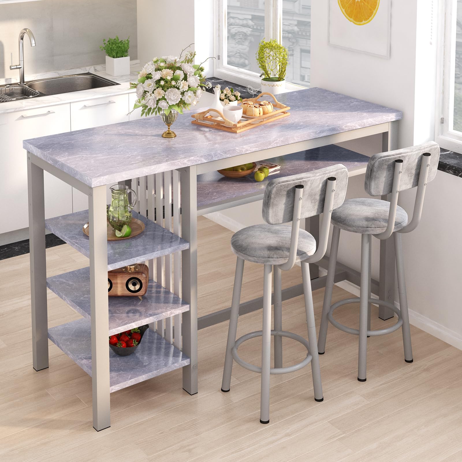 3-Piece Bar Table Set with Storage Shelves