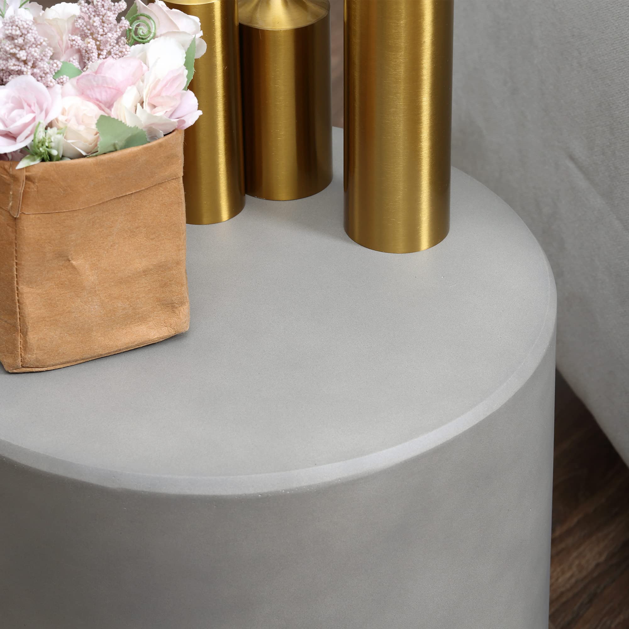Outdoor Side Table Round Concrete Finish Light Gray