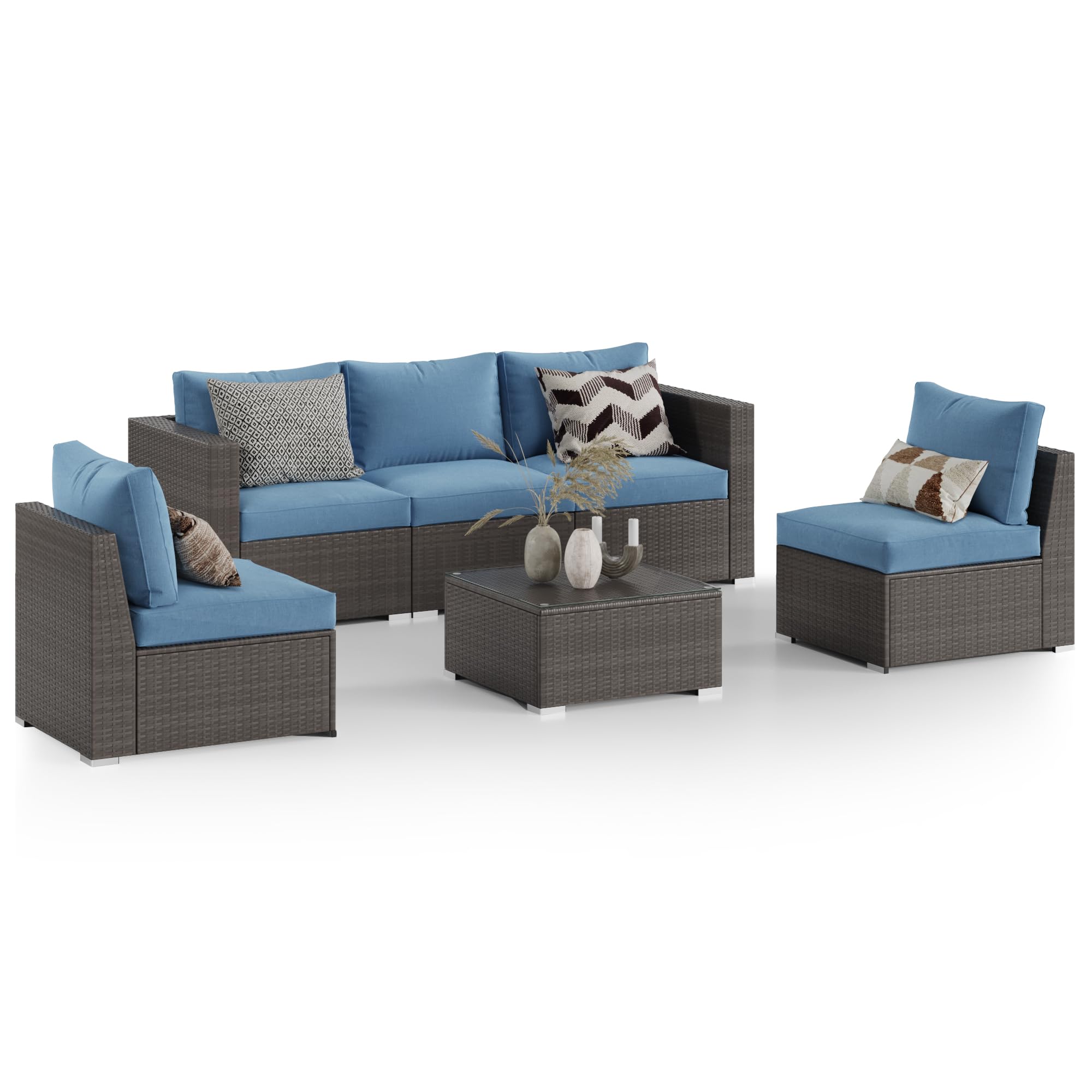 2 Piece Outdoor Wicker Patio Loveseat Set with Cushions
