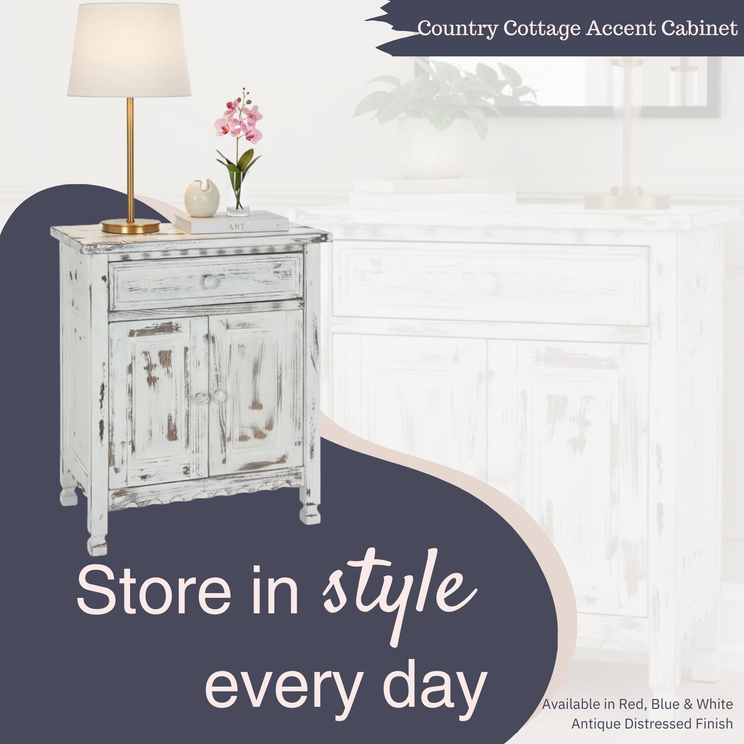 Country Cottage Accent Cabinet with Drawer and Adjustable Shelf