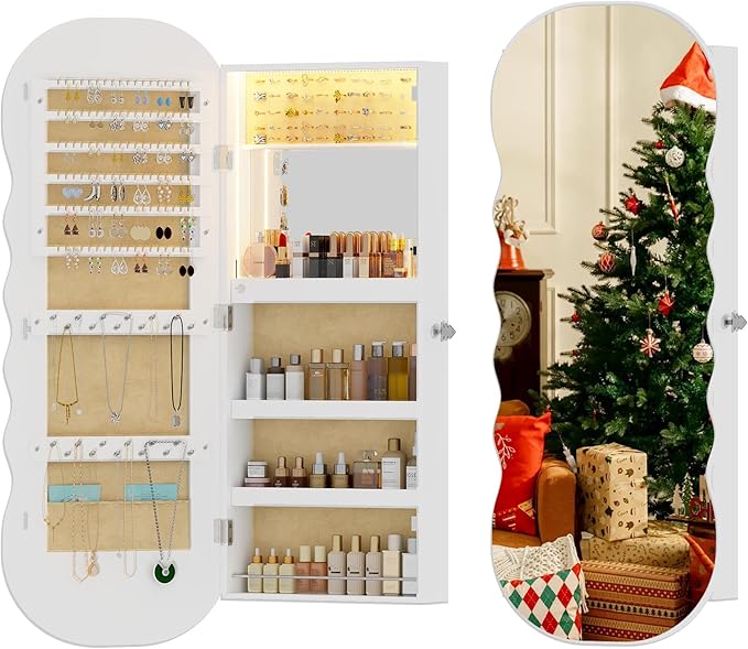 47.2" LED Wall Mounted Jewelry Cabinet with Full Length Mirror