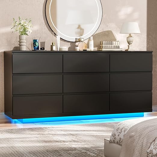 9 Drawer Dresser with LED Light and Power Outlet