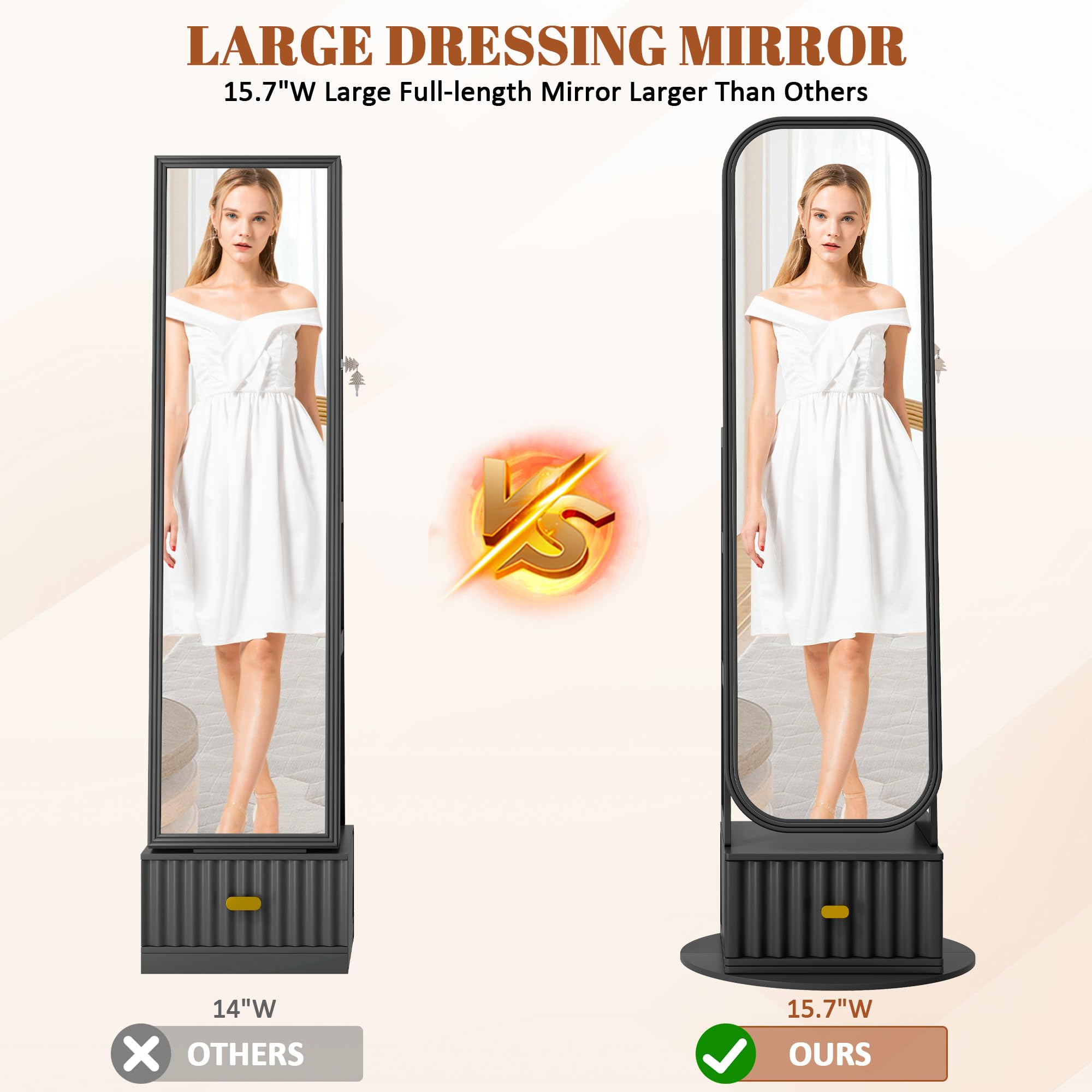Full Length Mirror Jewelry Cabinet with Storage