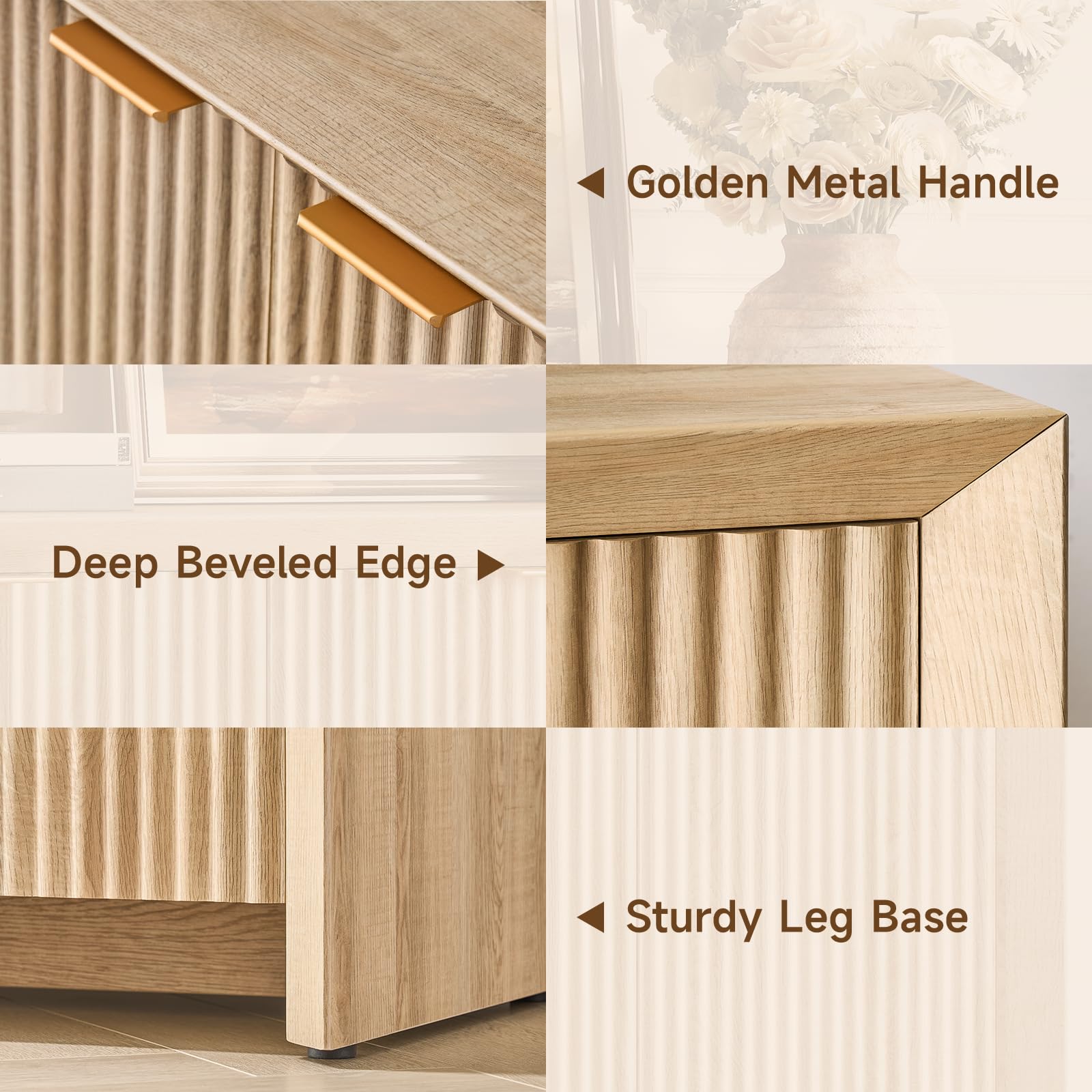 Fluted Sideboard Buffet Cabinet with Storage
