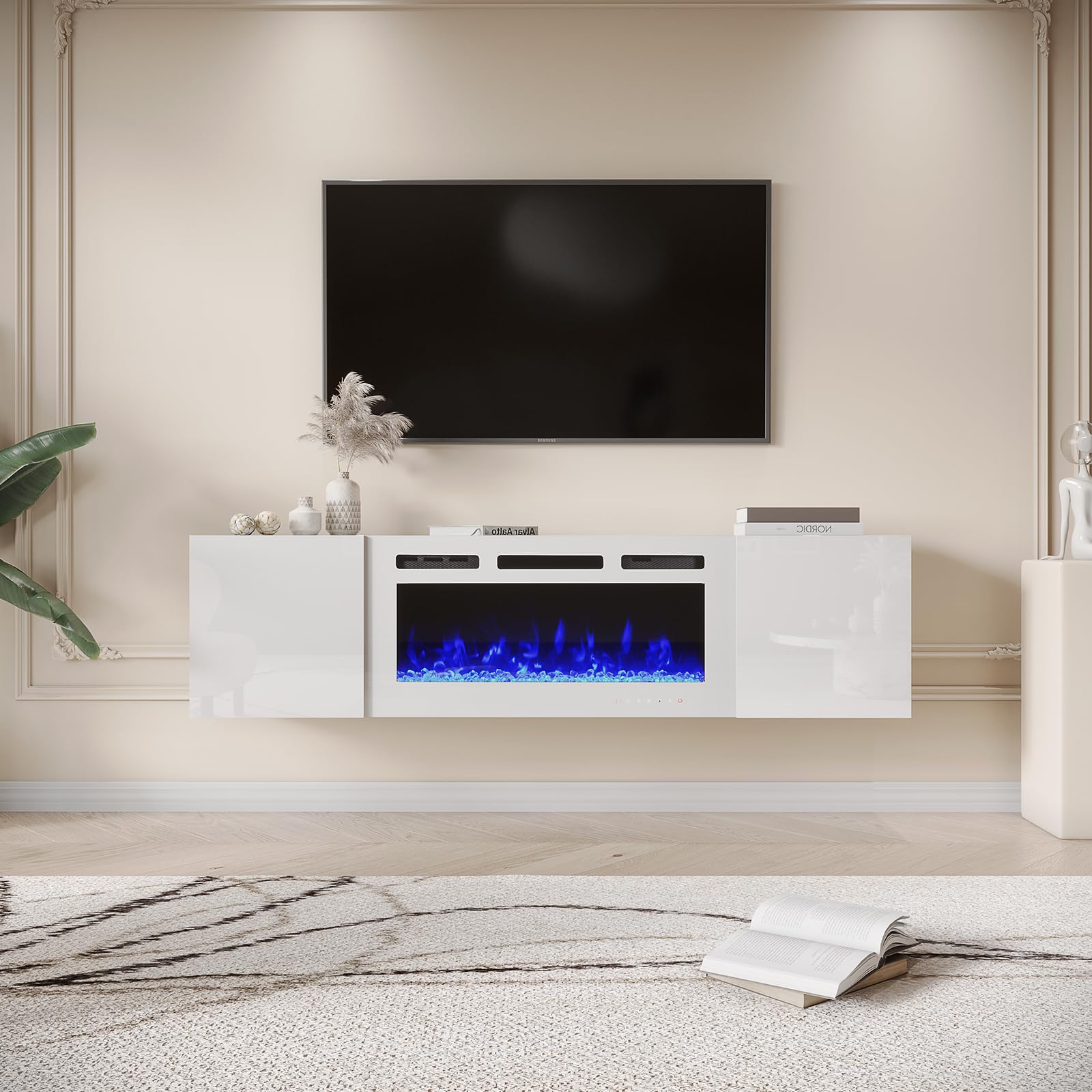 70" Floating TV Stand with Electric Fireplace
