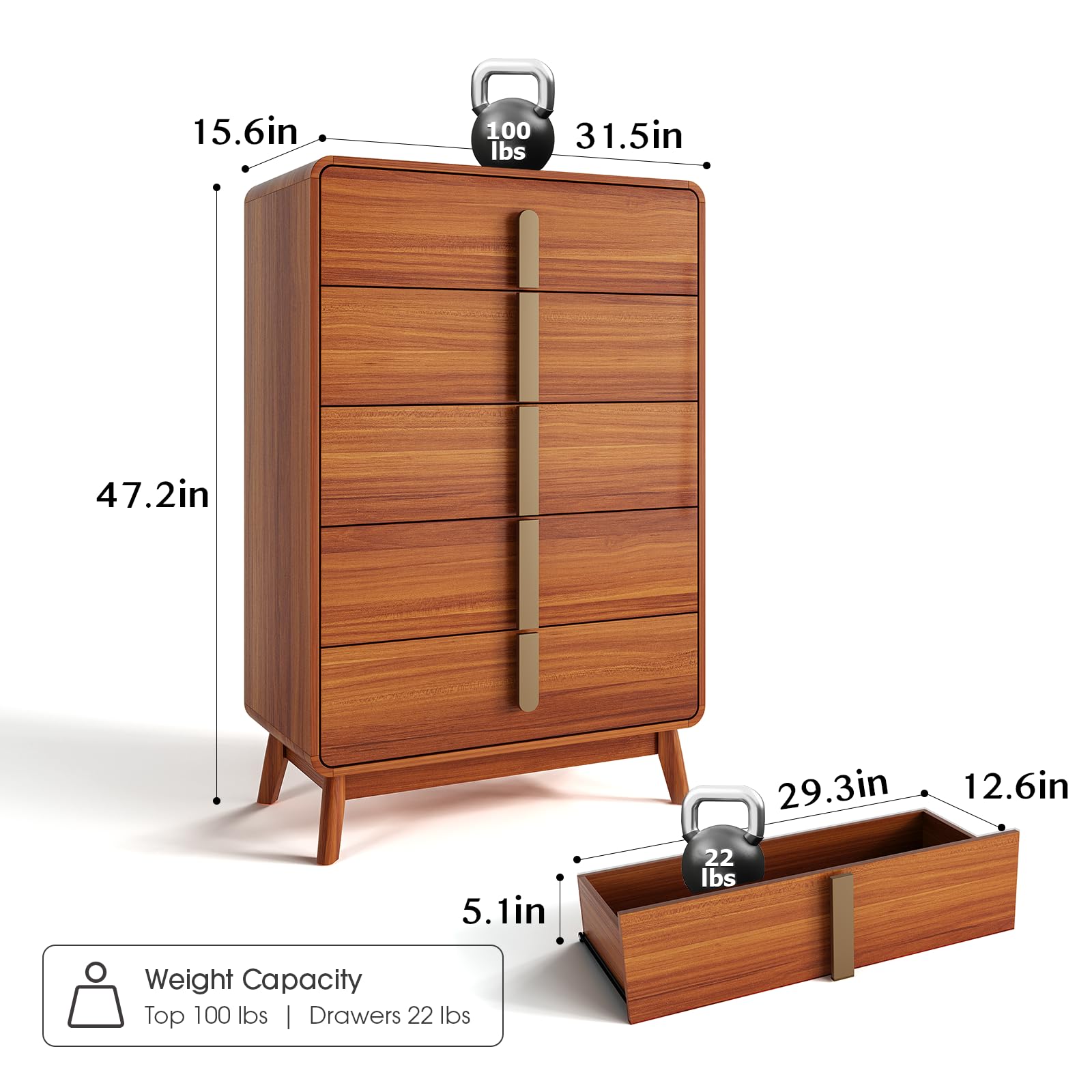 5 Drawer Mid-Century Modern Dresser