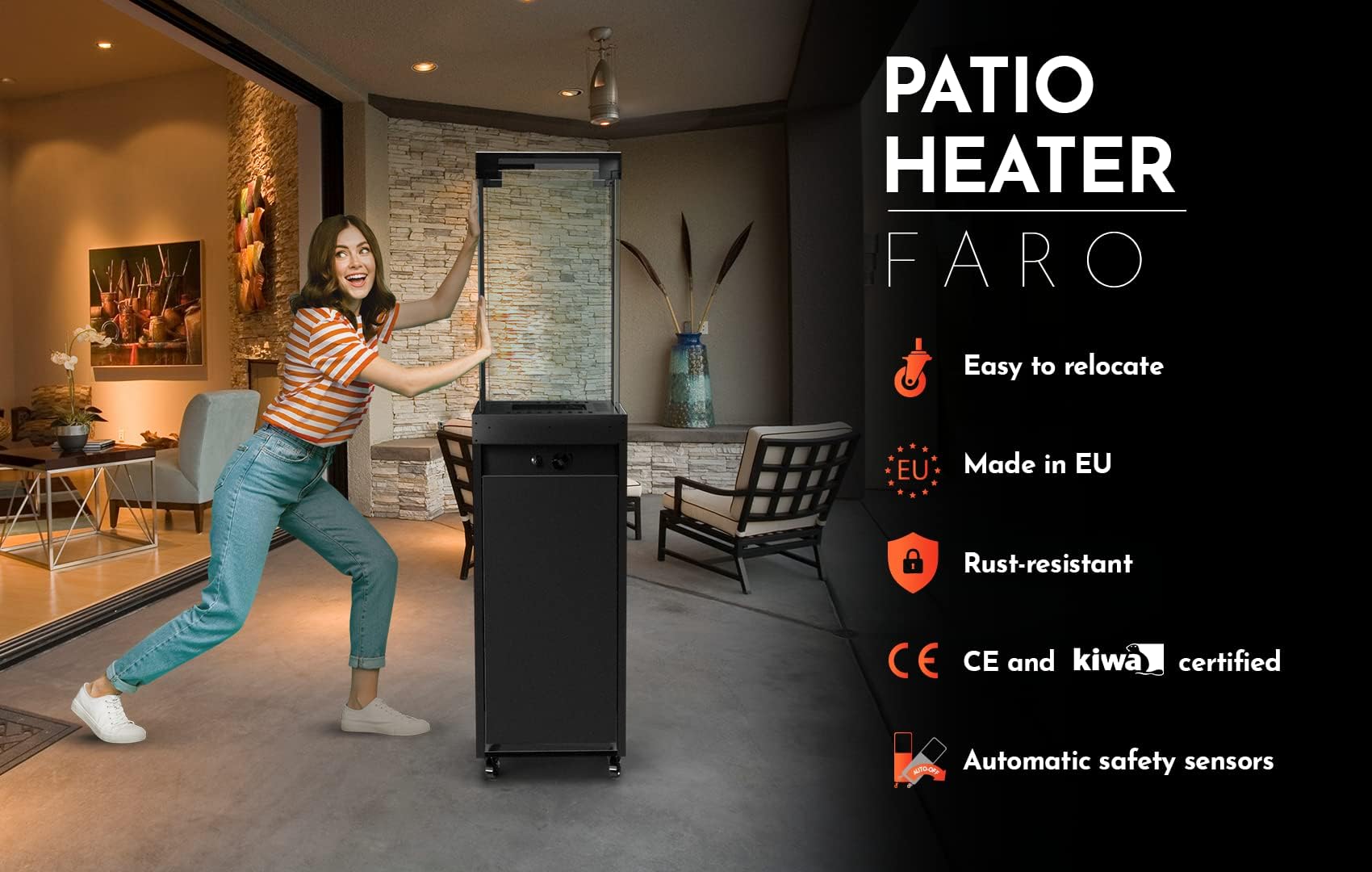 Outdoor Gas Patio Heater Tower 41K BTU Freestanding with Wheels