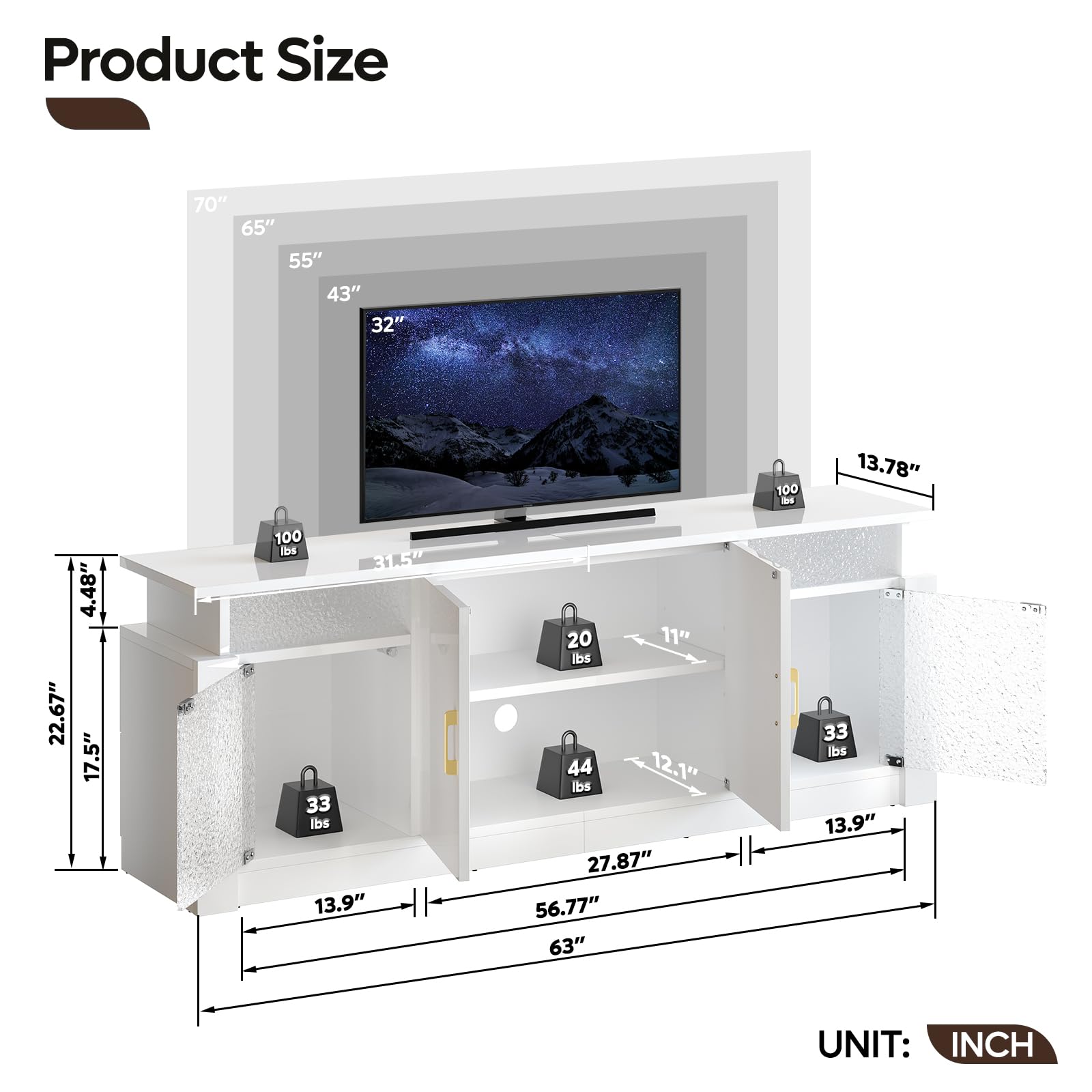 LED TV Stand for 65-70 Inch TV with Storage Cabinets
