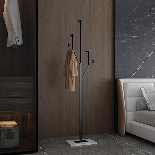 Freestanding Coat Rack Tree-Shaped Metal with Marble Base